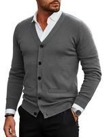 Herren Strickjacke mit Knopfleiste, V-Ausschnitt und Rippbündchen in Grau