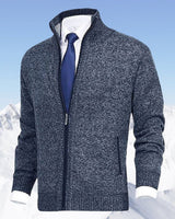 Niklas | Herren Strickjacke Reißverschluss Stehkragen Mens Cardigan in Blau