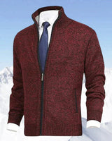 Niklas | Herren Strickjacke Reißverschluss Stehkragen Mens Cardigan in Rot