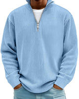 Fabian | Herren Strickpullover Halbzip Gerippter Langarm Sweater in Blau
