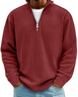 Fabian | Herren Strickpullover Halbzip Gerippter Langarm Sweater in Rot