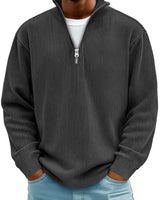 Fabian | Herren Strickpullover Halbzip Gerippter Langarm Sweater in Schwarz
