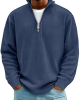 Fabian | Herren Strickpullover Halbzip Gerippter Langarm Sweater in Marineblau
