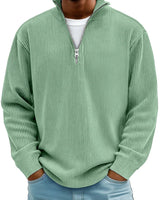 Fabian | Herren Strickpullover Halbzip Gerippter Langarm Sweater in Grün