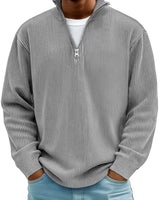 Fabian | Herren Strickpullover Halbzip Gerippter Langarm Sweater in Grau