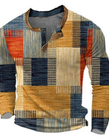 Elias | Herren Strickpullover Retro Karomuster Langarm Henley Sweater in Orange