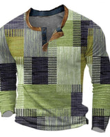 Elias | Herren Strickpullover Retro Karomuster Langarm Henley Sweater in Grün