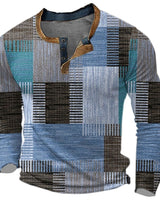 Elias | Herren Strickpullover Retro Karomuster Langarm Henley Sweater in Blau
