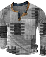 Elias | Herren Strickpullover Retro Karomuster Langarm Henley Sweater in Grau
