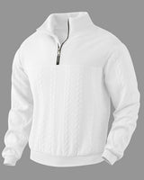 Lukas | Herren Strickpullover Zopfmuster Viertelreißverschluss Pullover in Weiß
