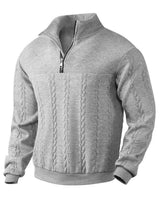 Lukas | Herren Strickpullover Zopfmuster Viertelreißverschluss Pullover in Grau marmoriert
