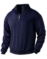 Lukas | Herren Strickpullover Zopfmuster Viertelreißverschluss Pullover in Marineblau