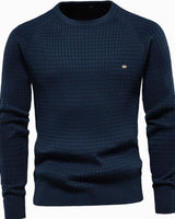 Simon | Herren Strukturierter Rundhals-Winterpullover mit langen Ärmeln in Marineblau