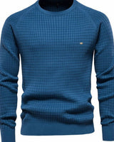 Simon | Herren Strukturierter Rundhals-Winterpullover mit langen Ärmeln in Blau