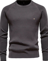 Simon | Herren Strukturierter Rundhals-Winterpullover mit langen Ärmeln in Dunkelgrau