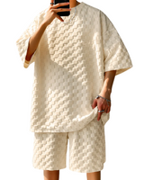Herren Strukturmuster Kurzarm-Set mit Rundhalsausschnitt in Beige