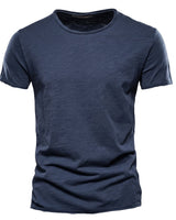 Herren-T-Shirt mit Rundhalsausschnitt und Flammgarn-Struktur in Marineblau