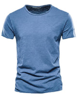 Herren-T-Shirt mit Rundhalsausschnitt und Flammgarn-Struktur in Denimblau