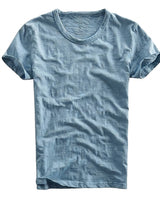 Herren T-Shirt mit Rundhalsausschnitt und Slub-Struktur in Blau