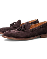 Herren Tassel-Loafer mit Velours-Optik und Mokassin-Naht in Braun