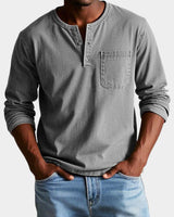 Elias | Herren Vintage Langarm Henley-Shirt mit Brusttasche in Grau