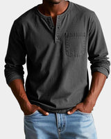 Elias | Herren Vintage Langarm Henley-Shirt mit Brusttasche in Schwarz