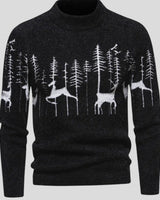 Alexander | Herren Weihnachtspullover mit Rentier- und Waldmotiv Strickpullover in Schwarz