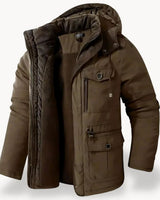 Alexander | Herren Winterjacke mit Fleece-Futter robuste Outdoorjacke mit Kapuze in Braun