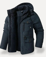 Alexander | Herren Winterjacke mit Fleece-Futter robuste Outdoorjacke mit Kapuze in Marineblau