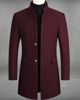 Lukas | Herren Wollmantel Eleganter Slim-Fit Business Mantel Stehkragen in Weinrot