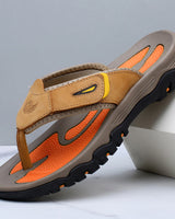 Herren-Zehentrenner-Sandalen mit breiten Riemen und profilierter Sohle in Khaki