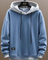 Niklas | Herren Zweifarbiger Locker Geschnittener Pullover Hoodie mit Kapuze in Blau