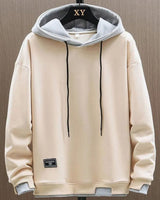 Niklas | Herren Zweifarbiger Locker Geschnittener Pullover Hoodie mit Kapuze in Beige
