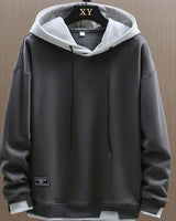 Niklas | Herren Zweifarbiger Locker Geschnittener Pullover Hoodie mit Kapuze in Grau