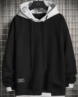 Niklas | Herren Zweifarbiger Locker Geschnittener Pullover Hoodie mit Kapuze in Schwarz