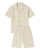 Herren Zweiteiler mit Kurzarmhemd und Shorts mit Strukturmuster in Beige