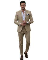 Herren-Zweiteiler mit strukturiertem Blazer und schmal geschnittener Hose in Khaki