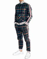 Herren Zweiteiler Set mit Stehkragenjacke und karierten Hosen in Grün