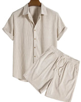 Herren Zweiteiliges Set Kurzarmhemd und kurze Hose in Beige