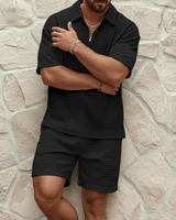 Herren Zweiteiliges Set mit Kurzarmshirt und Shorts mit Struktur in Schwarz
