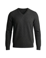 Herrenpullover mit langen Ärmeln, V-Ausschnitt und gerader Form in Schwarz