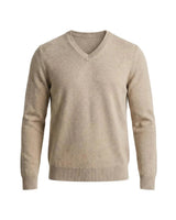 Herrenpullover mit langen Ärmeln, V-Ausschnitt und gerader Form in Beige