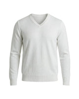 Herrenpullover mit langen Ärmeln, V-Ausschnitt und gerader Form in Weiß