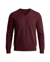 Herrenpullover mit langen Ärmeln, V-Ausschnitt und gerader Form in Burgund
