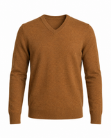 Herrenpullover mit langen Ärmeln, V-Ausschnitt und gerader Form in Karamell