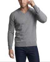 Herrenpullover mit langen Ärmeln, V-Ausschnitt und gerader Form in Grau