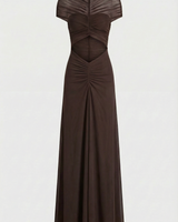 Damen gerafftes Mesh Maxikleid mit Cut-Outs in Kaffee