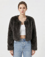 Damen Luxus Kunstpelz Jacke in Schwarz
