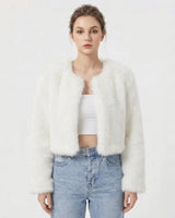 Damen Luxus Kunstpelz Jacke in Weiß