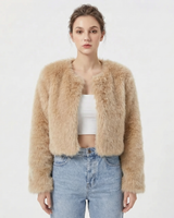 Damen Luxus Kunstpelz Jacke in Hellcurry